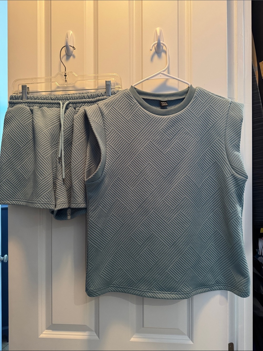 Quilted Sleeveless Top and Shorts Set - Light Blue
